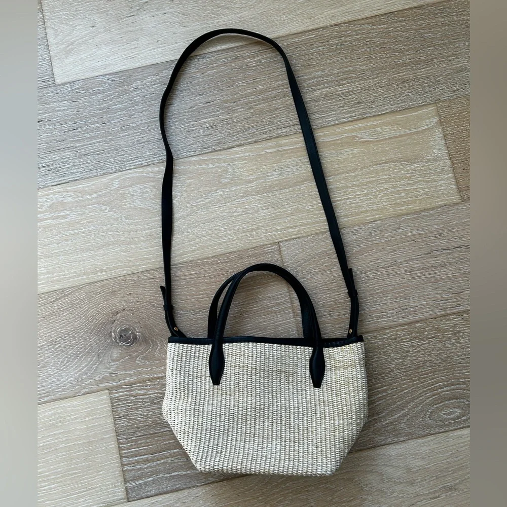 Madewell Straw Tote with Black Leather Trim